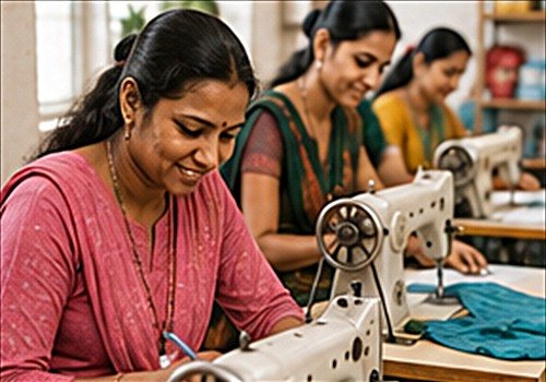 Women training on sewing machines